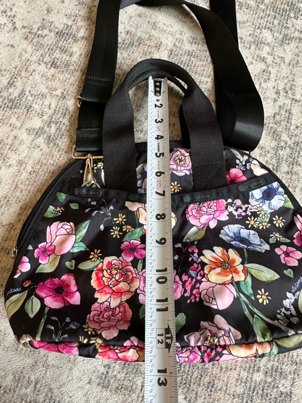 LeSportsac Floral Nylon Tote Crossbody Bag Black Multi Travel Everyday - Picture 7 of 9